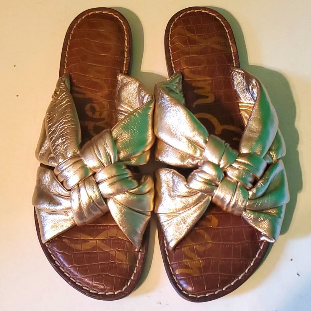 New Sam Edleman women's 10.5 gold soft leather upper sandles